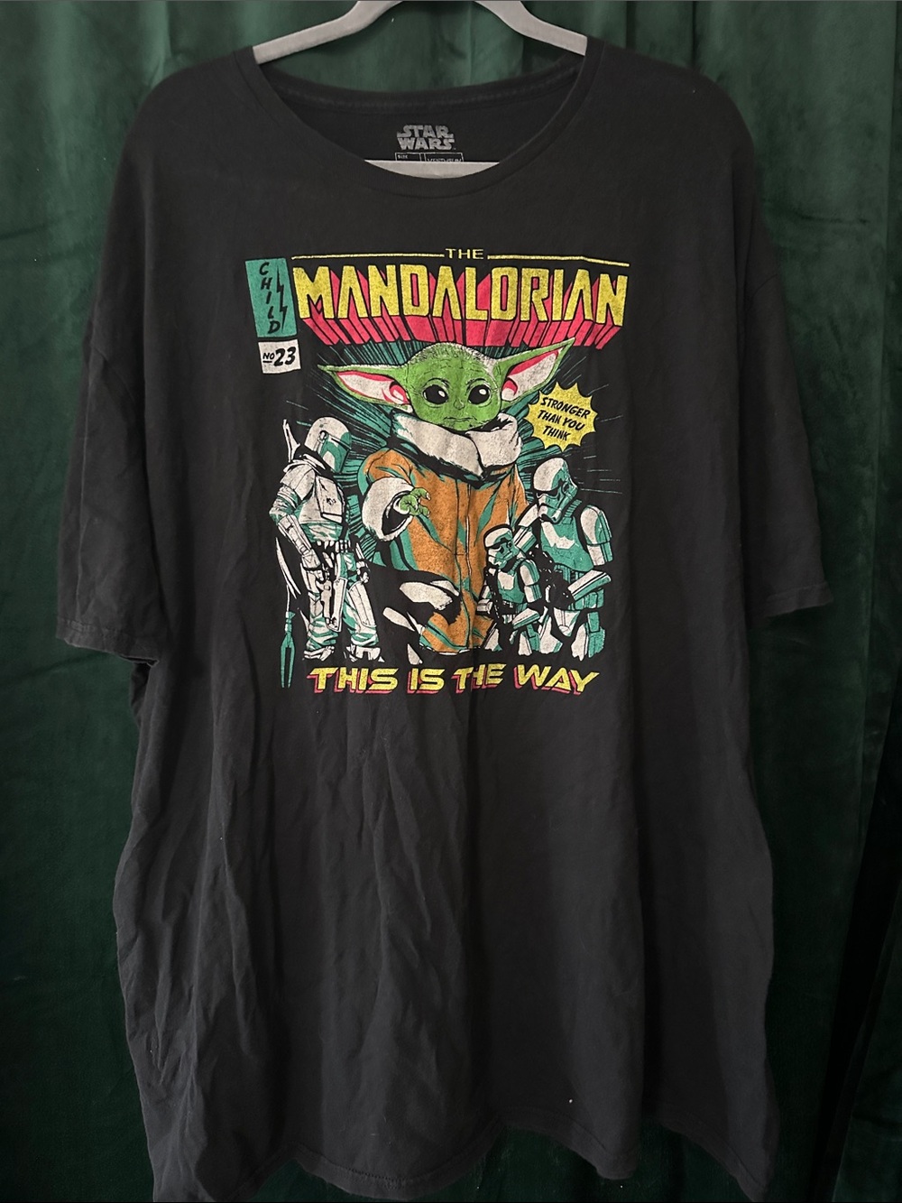 Star Wars Mandalorian Graphic Tee in Black with Green and Orange Print